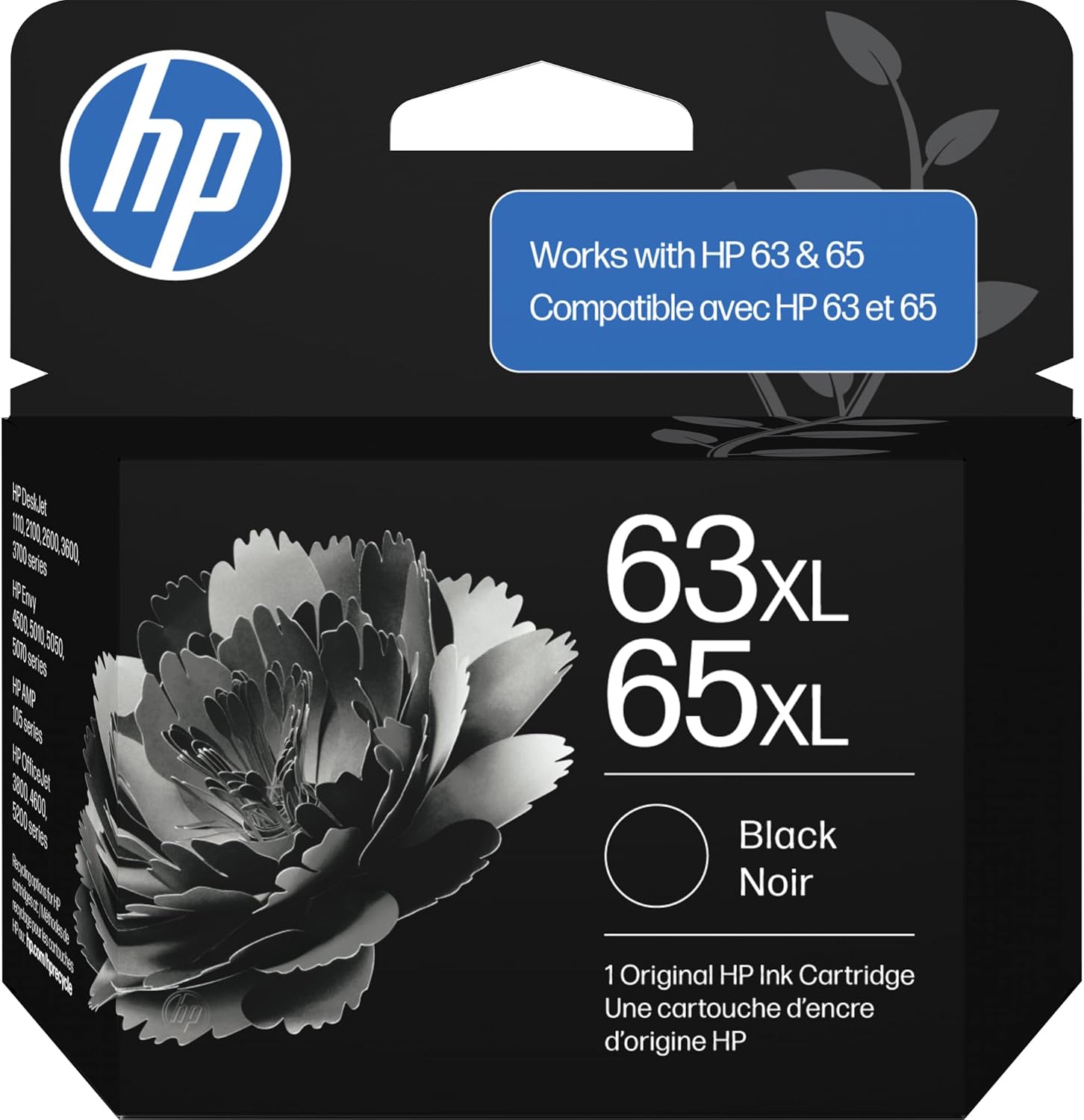 HP 63XL/65XL Black High-Yield Ink Cartridge (Replaces and Works with Both 63XL & 65XL) | Works with AMP; DeskJet 1100, 2100, 2600, 3600; Envy 4500, 5000; OfficeJet 3800, 4600, 5200 Series | B7RT5AN