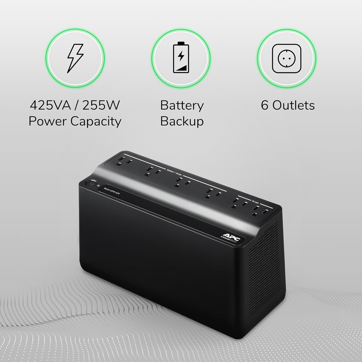APC Back-UPS 425VA / 255W UPS Battery Backup Surge Protector, 6 Outlets, Small UPS for Router, Modem & Home Office, BE425M APC Back-UPS 425VA / 255W UPS Battery Backup Surge Protector, 6 Outlets, Small UPS for Router, Modem & Home Office, BE425M - Image 3
