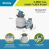 Bestway 2,200 Gallon Sand Filter Pool Pump for Above Ground Swimming Pools up to 14,400 Gallons with Pre-Filter Strainer Basket & Valve Adapter Set