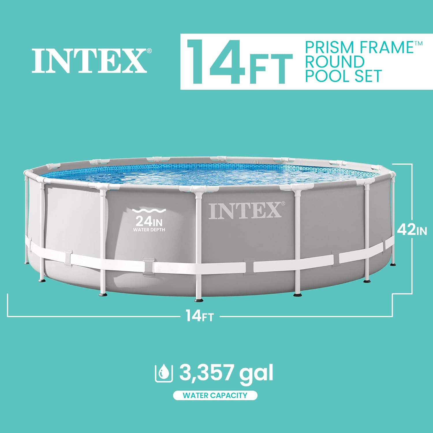 7127qfbsaWL._AC_SL1500_.jpg Intex 26719EH Prism Frame Premium Above Ground Swimming Pool Set: 14ft x 42in – Includes 1000 GPH Cartridge Filter Pump – SuperTough Puncture Resistant – Rust Resistant – 3357 Gallon Capacity