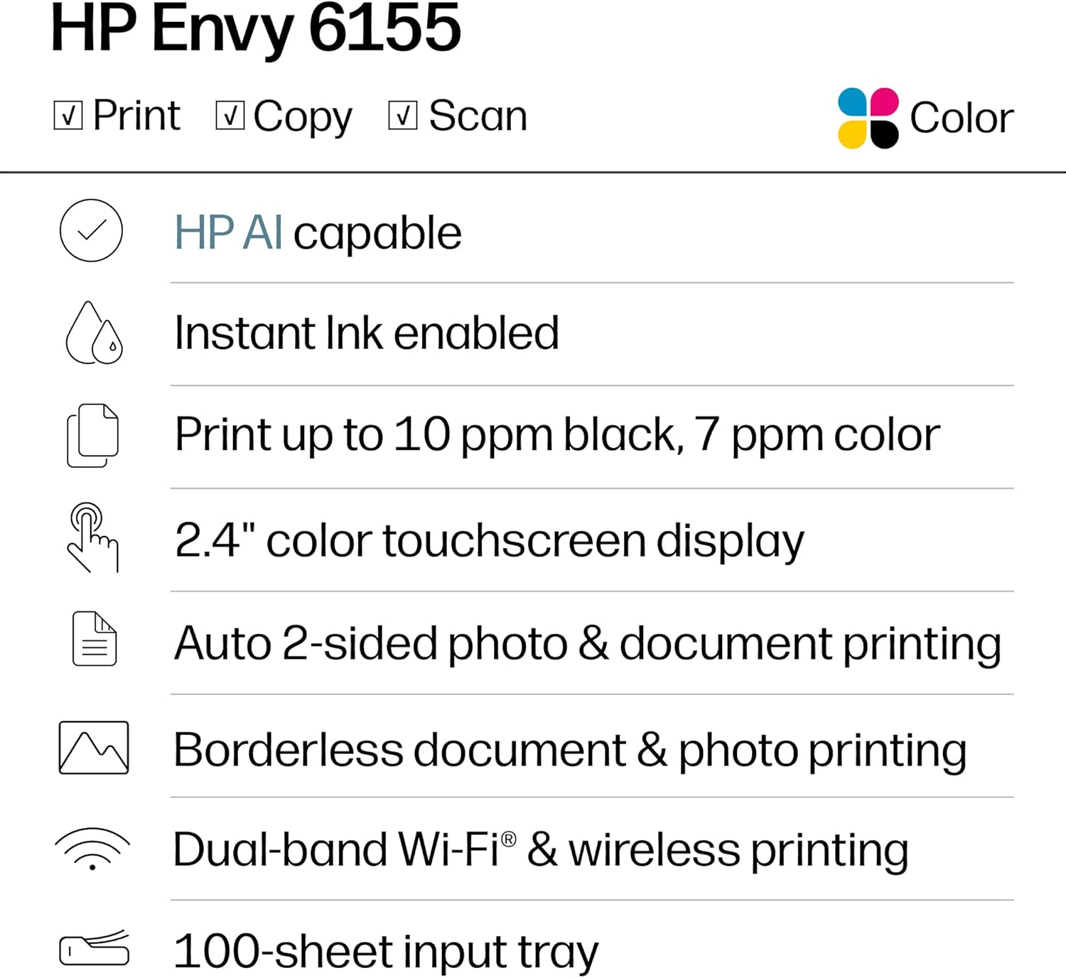 7129szRawxL._AC_SL1500_.jpg HP Envy 6155 Wireless All-in-One Color Inkjet Printer, Print, Scan, Copy, Duplex Printing Best-for-Home, 3 Month Trial of Instant Ink Included, AI-Capable (C2WR7A) Portobello