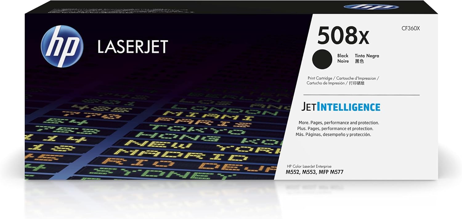 HP 508X Black High-Yield Toner Cartridge Printers | Works with Color LaserJet Enterprise M552, M553; Color LaserJet Enterprise MFP M577 Series | CF360X