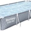 Bestway Steel Pro 12' x 6' 7" x 26" Rectangle Above Ground Outdoor Swimming Pool Set with DuraPlus Liner and FrameLink System, Gray (561FSE-BW)