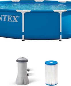 INTEX Metal Frame 12 ft x 30 in Above Ground Pool Set, Round Swimming Pool with Steel Frame, 530 GPH Cartridge Filter Pump, and Type A Filter Cartridge