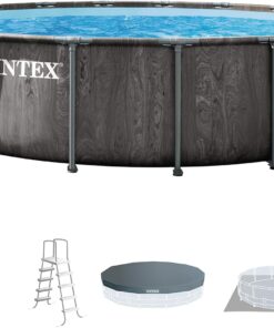 INTEX 26743EP Prism Frame Above Ground Swimming Pool Set: 18ft x 48in – Includes 1500 GPH Cartridge Filter Pump – Removable Ladder – Pool Cover – Ground Cloth