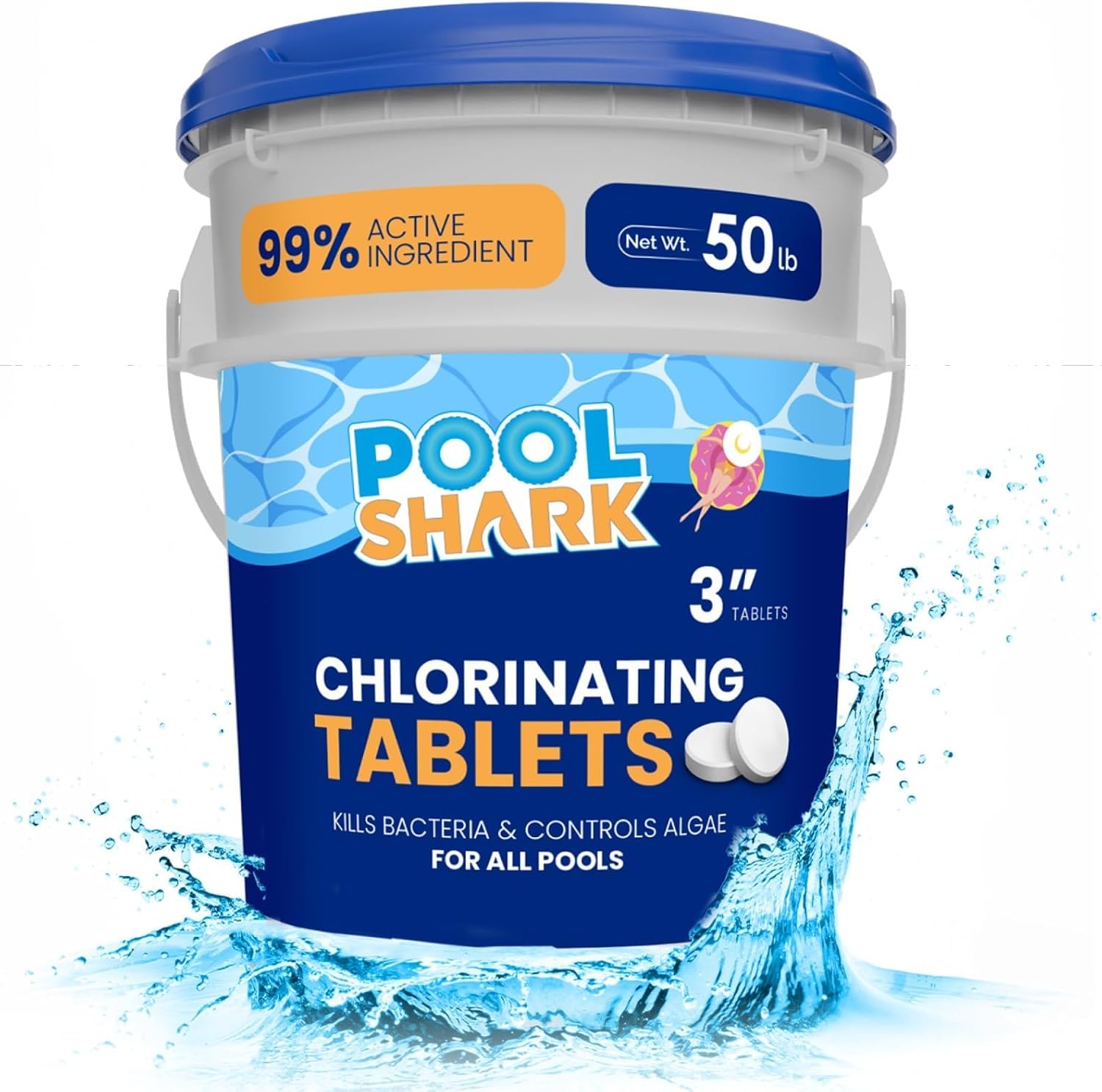 7151TdBYBtL._AC_SL1500_.jpg Pool Shark Swimming Pool Chlorine Tablets - 3-Inch Chlorine Tablets - Slow-Dissolving 90% Active Chlorine Tabs - Pool Chemicals for Inground Pools, Above Ground Pools, Saltwater, Spa, Hot Tub (50 lbs)