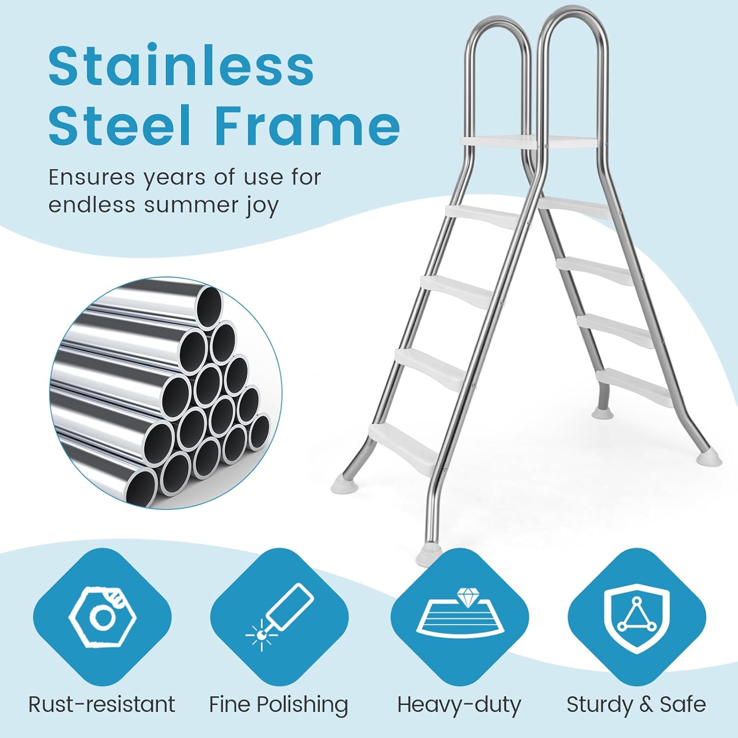 715O4LFzRRL._AC_SL1500_.jpg Goplus 4-Step Steel Frame Above Ground Swimming Pool Ladder for 55" Pool Wall Heights, Double-Sided Entry & Exit Ladder w/Non-Slip Steps, Top Platform, Rotating Foot Pads