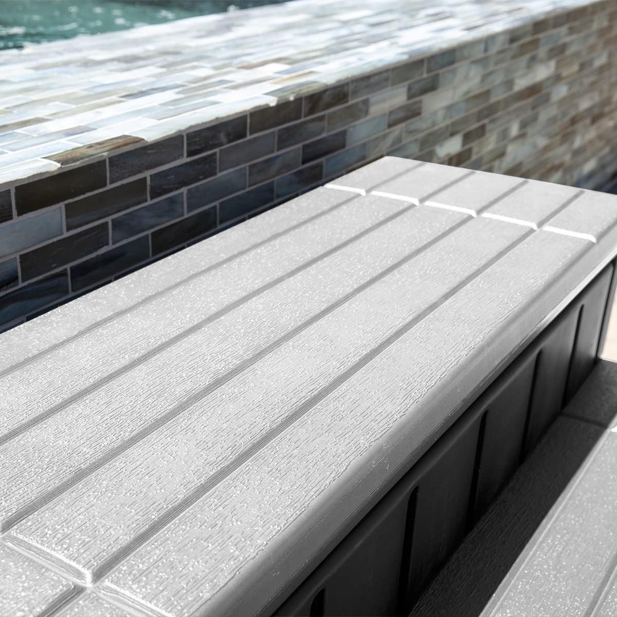 715nDLq7L._AC_SL1200_.jpg XtremepowerUS Universal Heavy Duty 2-Step Spa & Hot Tub Step Porch Steps with Large Storage Compartment Non-Slip Resistant Step Stairs 36" Inches Long Stool Pool Ladder, Grey