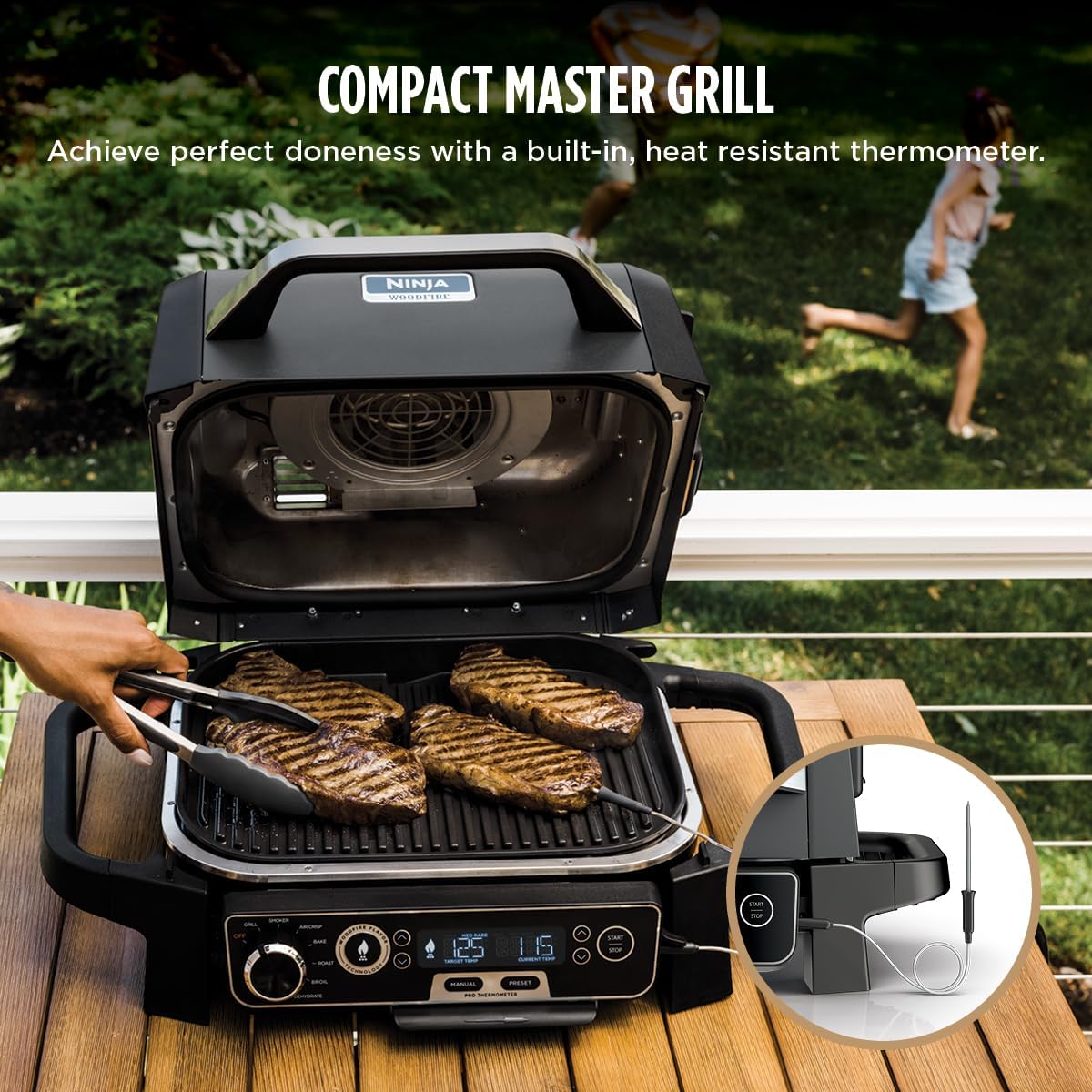 Ninja OG751 Woodfire Pro Outdoor Grill Built-In Thermometer,7-in-1 Master Grill,BBQ Smoker,& Outdoor Air Fryer Plus Bake,Roast,Dehydrate & Broil,Woodfire Technology,Weather-Resistant,Grey XL Ninja OG751 Woodfire Pro Outdoor Grill Built-In Thermometer,7-in-1 Master Grill,BBQ Smoker,& Outdoor Air Fryer Plus Bake,Roast,Dehydrate & Broil,Woodfire Technology,Weather-Resistant,Grey XL - Image 4