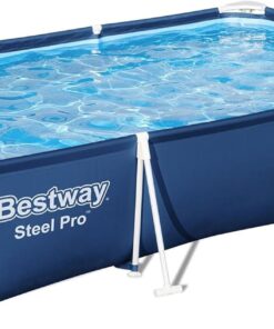 Bestway Steel Pro 9 Feet 10 Inch x 6 Feet 7 Inch x 26 Inch Rectangle Above Ground 872 Gallon Pool Set with DuraPlus Liner and FrameLink System (26-56404-new)