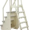 Aqua Select Everest in Pool Step and Outside Flip Up Entry System | Pearl White w/Cloud Gray Treads | Above Ground Swimming Pools | Wide Steps Add Stability | Safety Stairs Capacity Up to 350 lbs