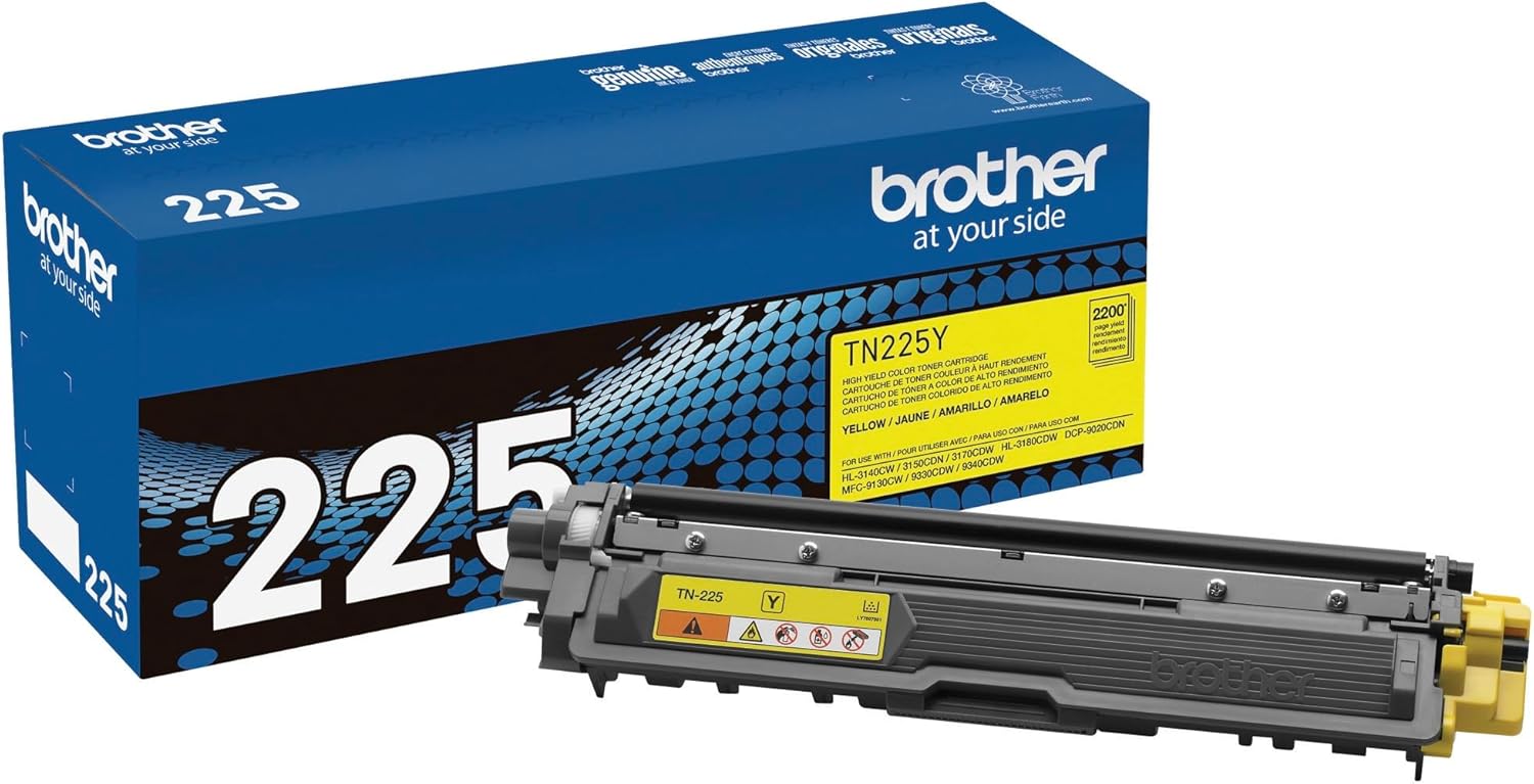 Brother Genuine High Yield Toner Cartridge, TN225Y, Replacement Yellow Toner, Page Yield Up to 2,200 Pages, Amazon Dash Replenishment Cartridge, TN225