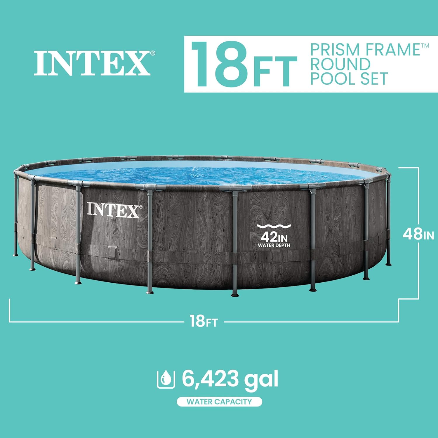 Intex Prism Frame Round Above Ground Outdoor Swimming Pool Set with Filter Pump, Ladder, Ground Cloth, and Pool Cover, Greywood Intex Prism Frame Round Above Ground Outdoor Swimming Pool Set with Filter Pump, Ladder, Ground Cloth, and Pool Cover, Greywood - Image 4