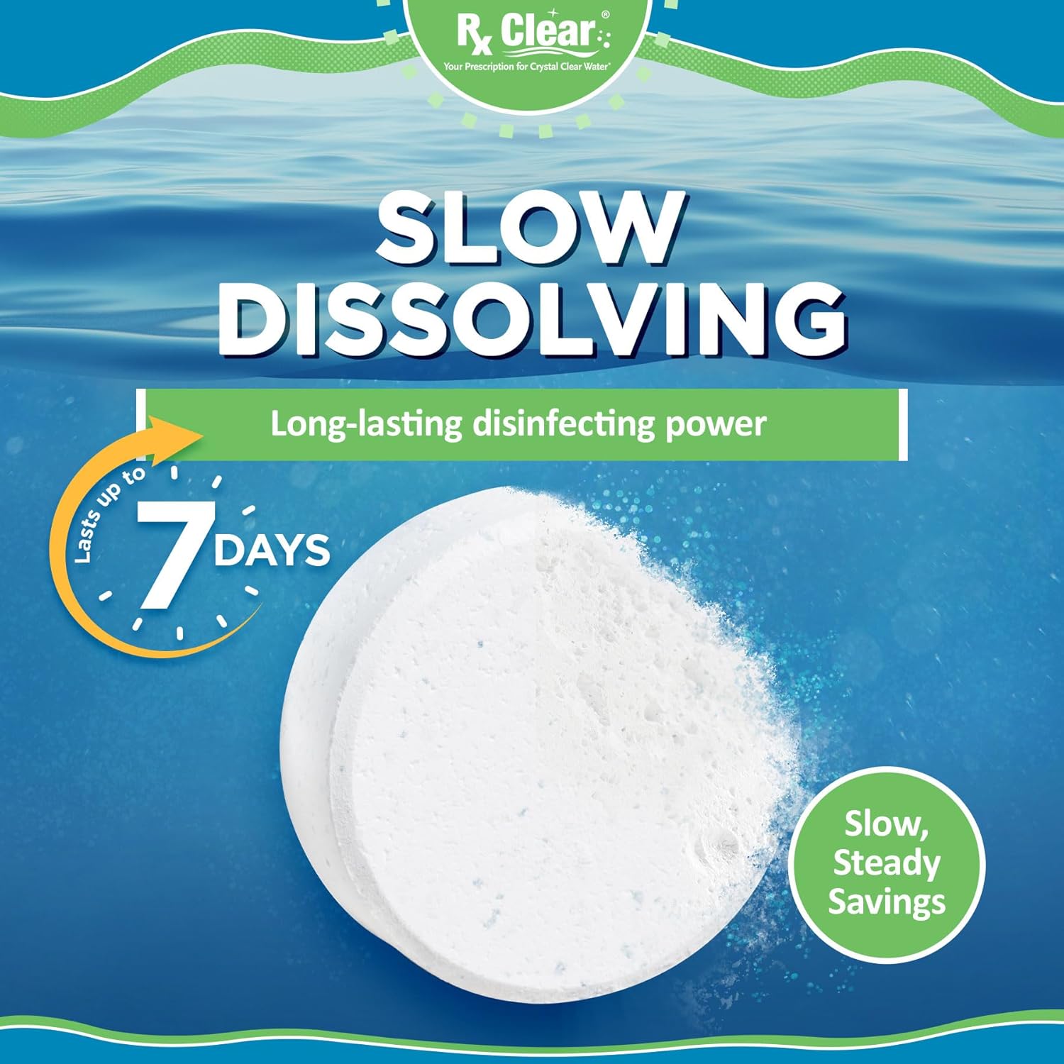 719N4DrrzL._AC_SL1500_.jpg Rx Clear 3" Inch Chlorine Tabs | 100 Pounds | Individual Stabilized Chlorinating Tablets for Sanitizing Swimming Pools | Long Lasting, Slow Dissolving, and UV Protected (2 x 50 LB Buckets)