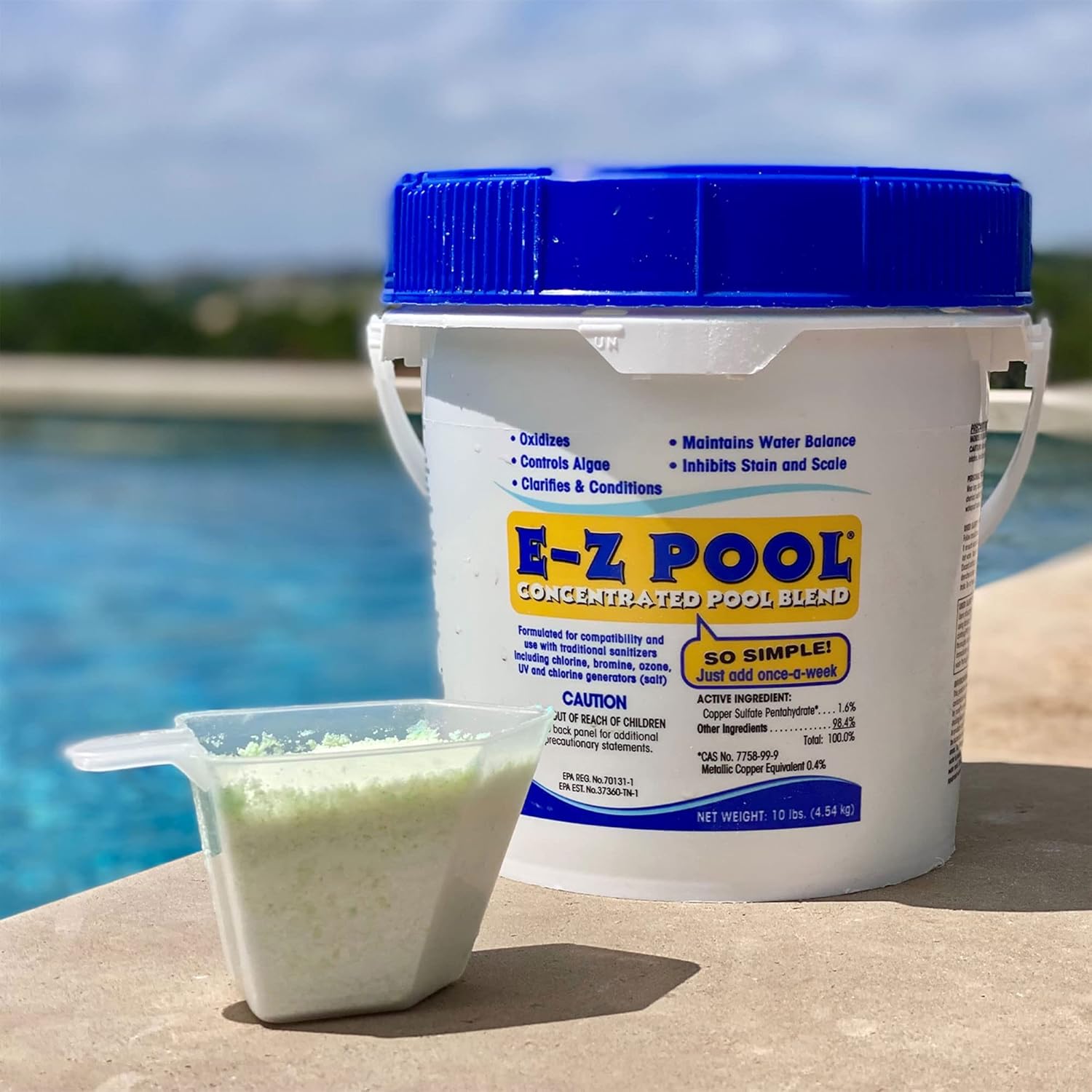 71AupezEAYL._AC_SL1500_.jpg E-Z Pool Weekly All in 1 Concentrated Outdoor Swimming Pool Care Solution Blend with Copper Sulfate and Oxygen Enriching Formula, 10 Pound Bucket