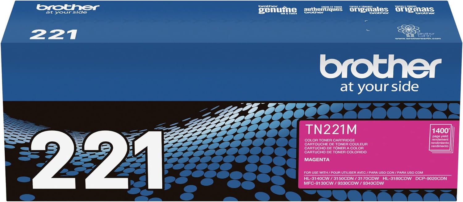 71B1MUc82wL._AC_SL1500_.jpg Brother TN-221M DCP-9015 9020 HL-3140 3150 3170 3180 MFC-9130 9140 9330 9340 Toner Cartridge (Magenta) in Retail Packaging