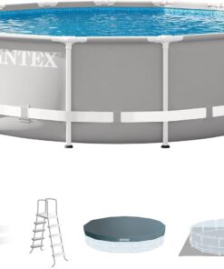 Intex 26723EH Prism Frame Premium Above Ground Swimming Pool Set: 15ft x 42in – Includes 1000 GPH Cartridge Filter Pump – Removable Ladder – Pool Cover – Ground Cloth