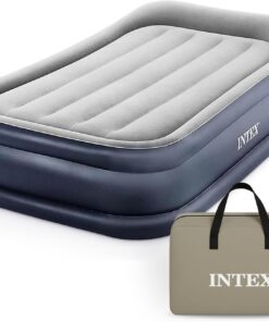 INTEX 64131ED Dura-Beam Plus Deluxe Pillow: Fiber-Tech – Twin Size – Built-in Electric Pump – 16.5in Bed Height – 300lb Weight Capacity