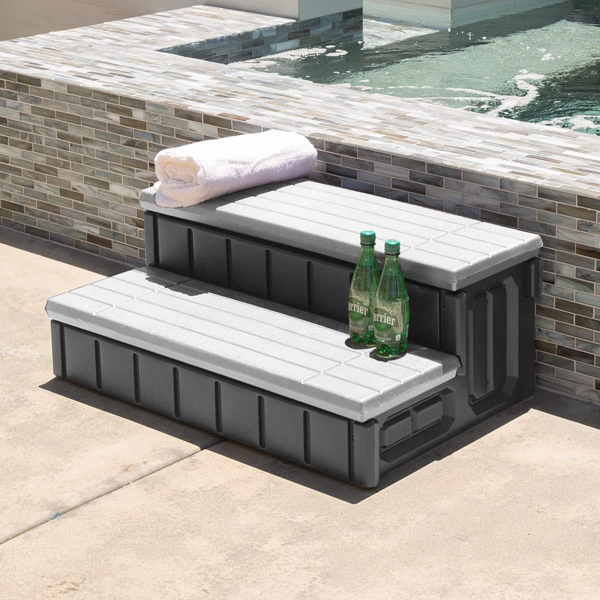 71DED7VcLL._AC_SL1200_.jpg XtremepowerUS Universal Heavy Duty 2-Step Spa & Hot Tub Step Porch Steps with Large Storage Compartment Non-Slip Resistant Step Stairs 36" Inches Long Stool Pool Ladder, Grey