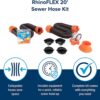 Camco RhinoFLEX 20 Ft RV Sewer Hose Kit with Flexible Sidewinder Support – Includes 4-in-1 Adapter, Clear Elbow and Caps – Fits 3” Slip and 3”, 3½”, 4” Threaded Connections