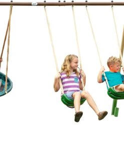 SuperDisc Swing Set with SuperDisc Swing. 5 User Capacity, Easy Assembly, Metal Frame Backyard Playground Set for Kids. with Padded Frame Legs for Safety. 148" L x 93" W x 74" H, by XDP Recreation
