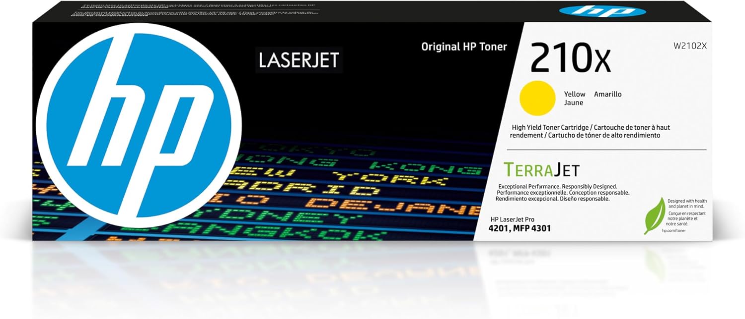 HP 210X Yellow High-Yield Toner Cartridge | Works Color LaserJet Pro 4201, Color LaserJet Pro MFP 4301 Series | W2102X