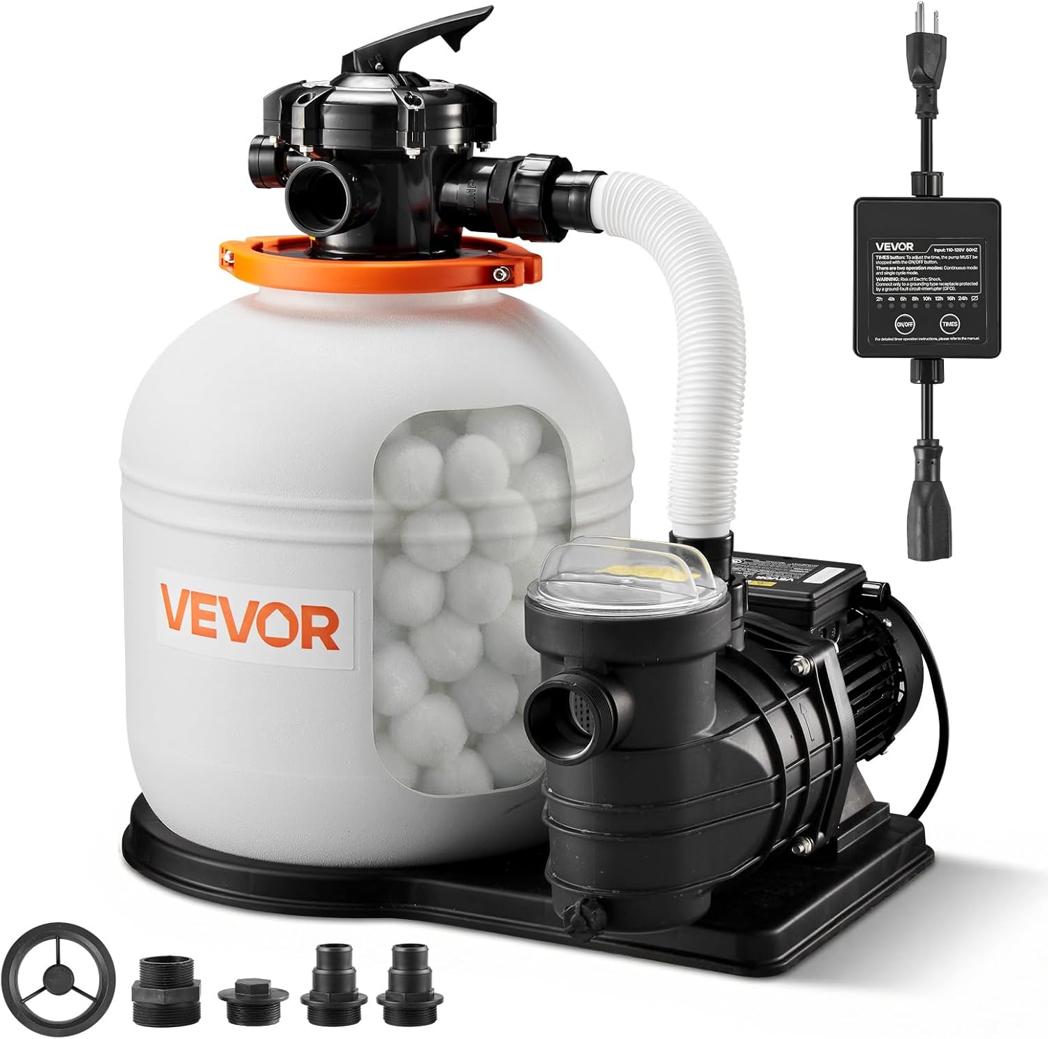 VEVOR FlashPure Sand Filter Pump, 16 in for Above Ground Pool, 1 HP 4400 GPH, Swimming Pool Filter System with Timer, 6X Faster Filtration with Media Installed, Leak-Resistant, Ready to Use Out of Box