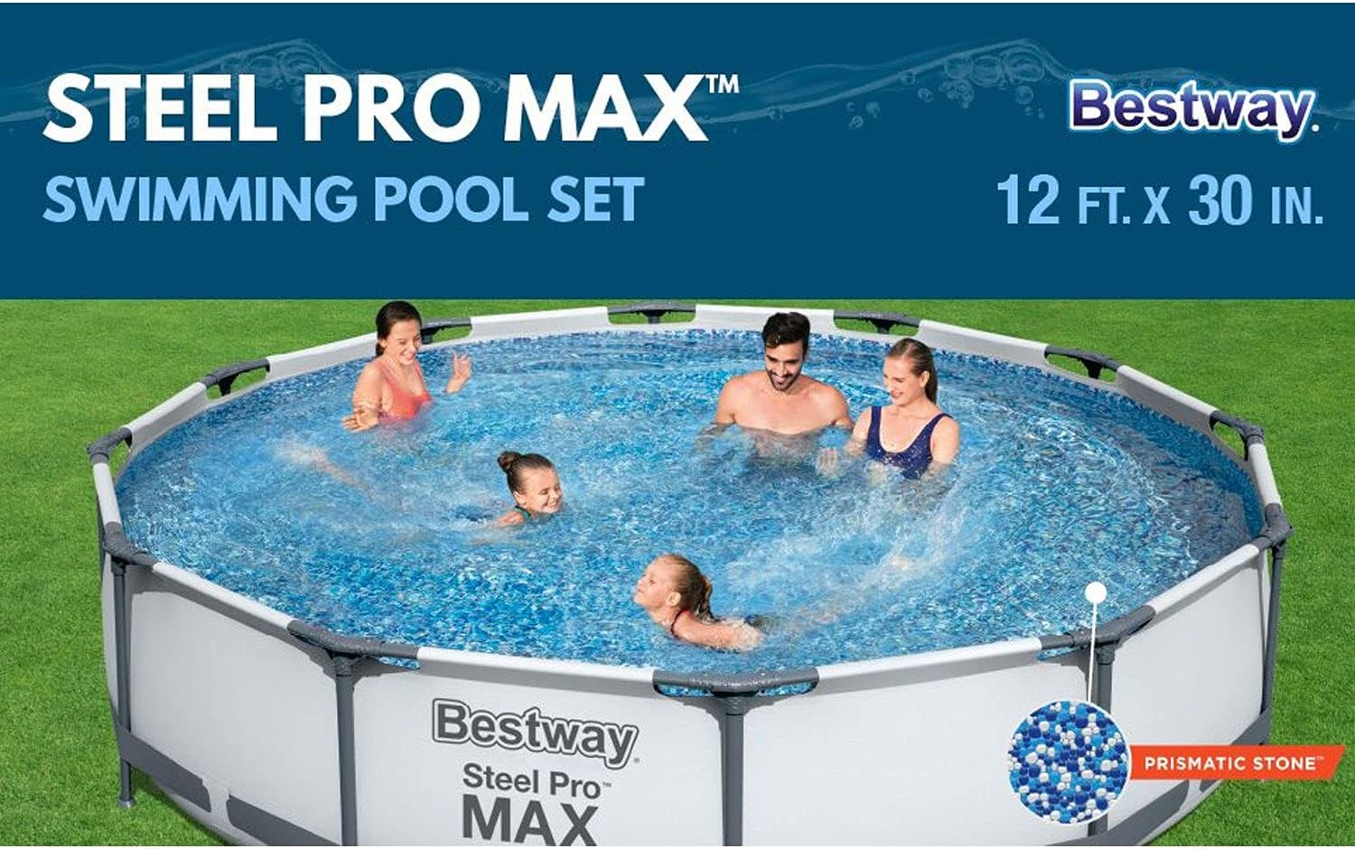 71Gdk4h2asS._AC_SL1500_.jpg Bestway Steel Pro MAX Above Ground Swimming Pool (12' x 30") | Round Outdoor Backyard Family Pool with Tritech® Puncture-Resistant Liner | Easy Setup | Includes Filter Pump for Clean, Clear Water