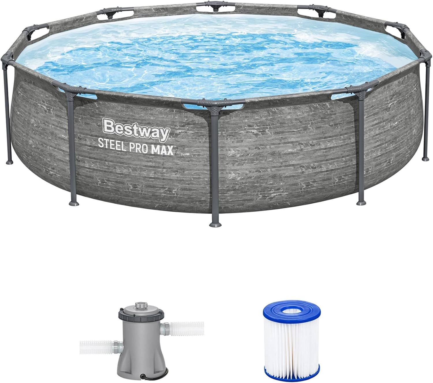 Bestway Steel Pro MAX 10' x 30" Above Ground Pool, Round Metal Frame Outdoor Swimming Pool Set with Filter Pump, Stacked Stone Print