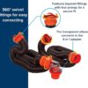 Camco RhinoFLEX 20 Ft RV Sewer Hose Kit with Flexible Sidewinder Support – Includes 4-in-1 Adapter, Clear Elbow and Caps – Fits 3” Slip and 3”, 3½”, 4” Threaded Connections
