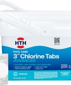 HTH 42055W Pool Care 3" Chlorine Tabs Advanced, Individually Wrapped Tablets - Swimming Pool Sanitizer with Clarifier & Algaecide, Destroys Bacteria & Algae, Delivers Clear Water All Season, 25 lbs