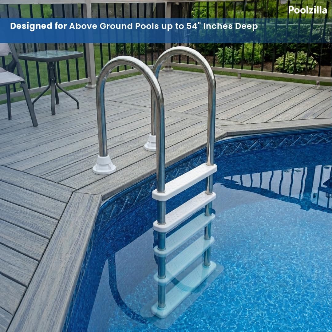 71JUSTvloVL._AC_SL1080_.jpg Poolzilla in-Pool Ladder - Deck Mounted Stainless Steel/Resin Entry and Exit System with Swivel Base Step, Supports up to 250 LBS - for 48’’ to 54’’ in. Swimming Pools