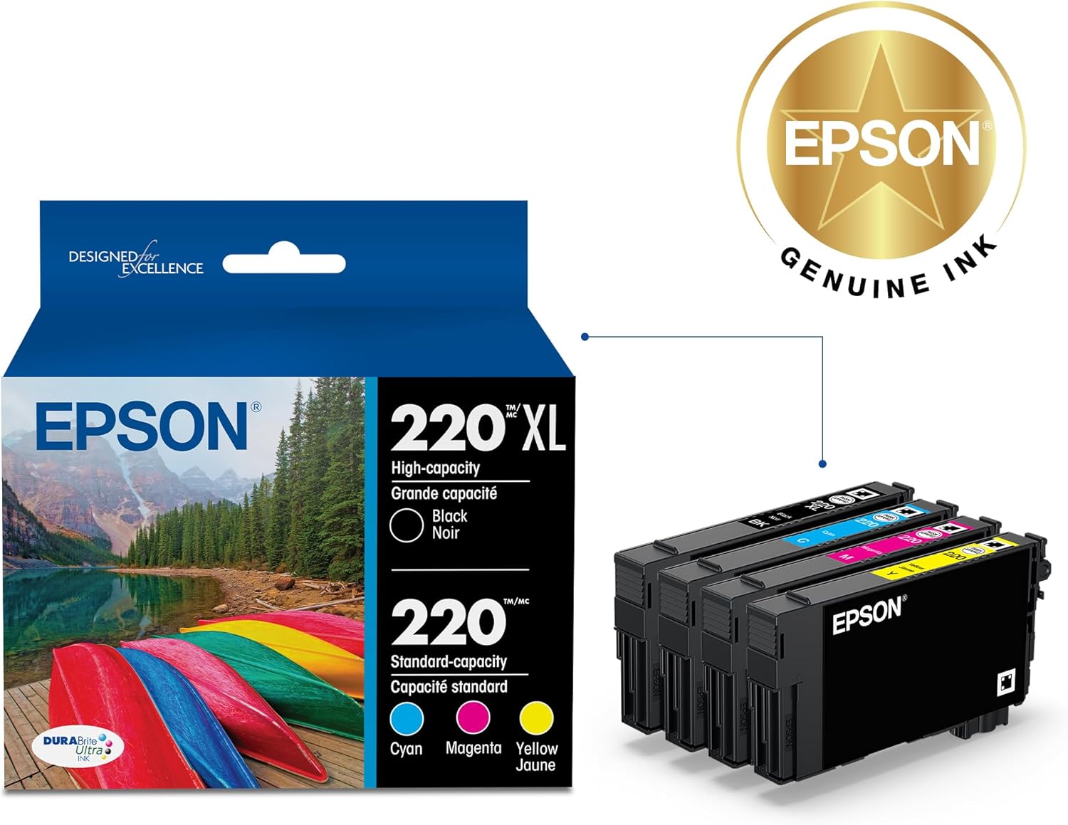 71Jxq0p9aEL._AC_SL1500_.jpg EPSON 220 DURABrite Ultra Ink High Capacity Black & Standard Color Cartridge Combo Pack Works with WorkForce WF-2630,2650, 2660, 2750, 2760 and Expression XP-320,420, 424