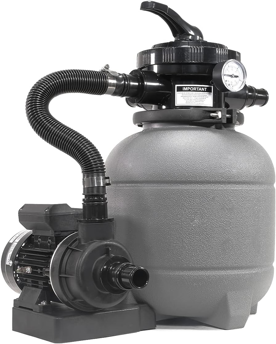 XtremepowerUS Sand Filter Pump System for Above Ground Swimming Pool, Multi-Port Valve, 2,220–4,500 GPH, Up to 18,000 Gallons, Multiple Sizes (12" Sand Filter with Pump)