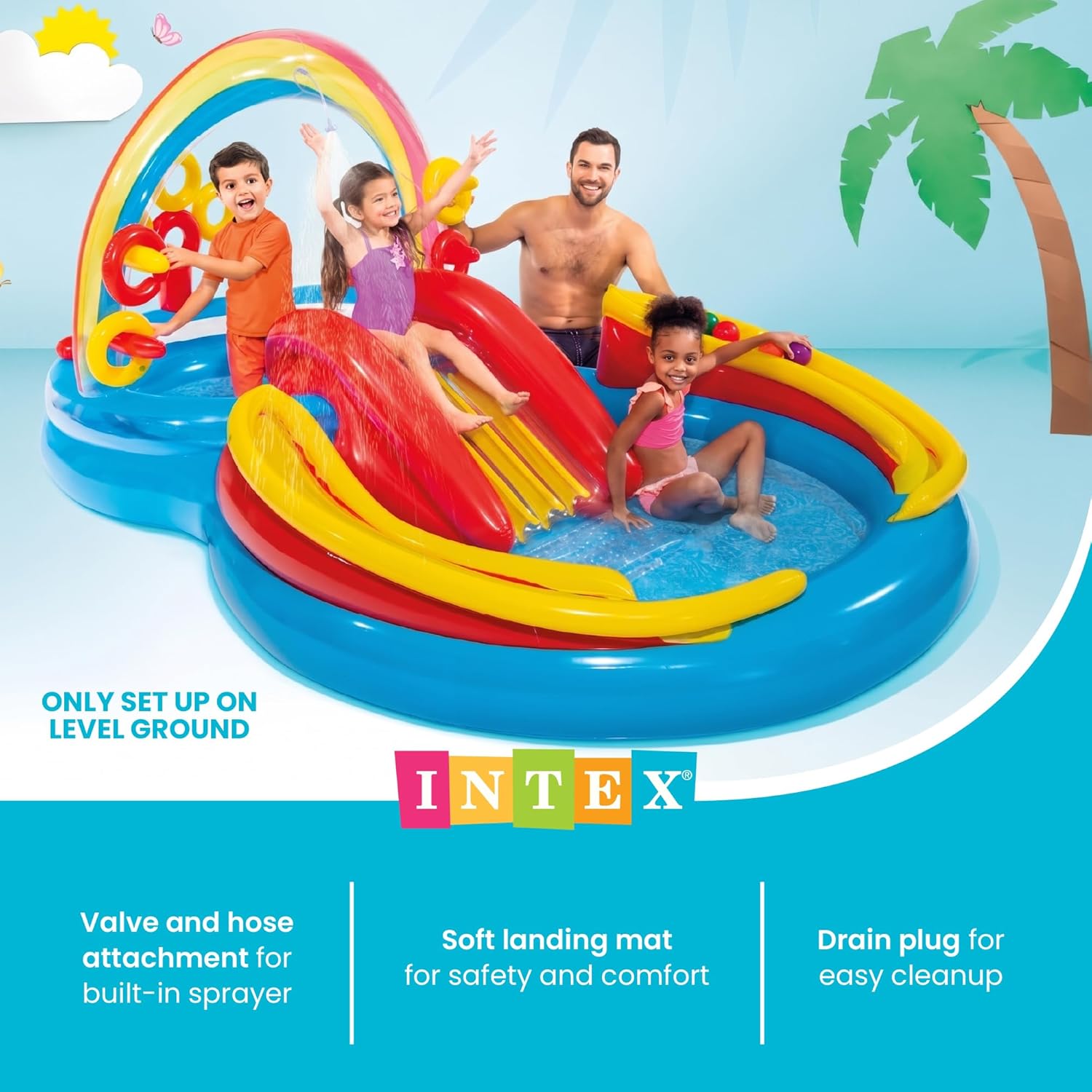 Intex 57453EP 9.75 Foot x 6.3 Foot x 53 Inch Multicolor Rainbow Slide Kids Inflatable Pool with Water Slide and Ring Toss for Children Ages 2 and Up Intex 57453EP 9.75 Foot x 6.3 Foot x 53 Inch Multicolor Rainbow Slide Kids Inflatable Pool with Water Slide and Ring Toss for Children Ages 2 and Up - Image 5