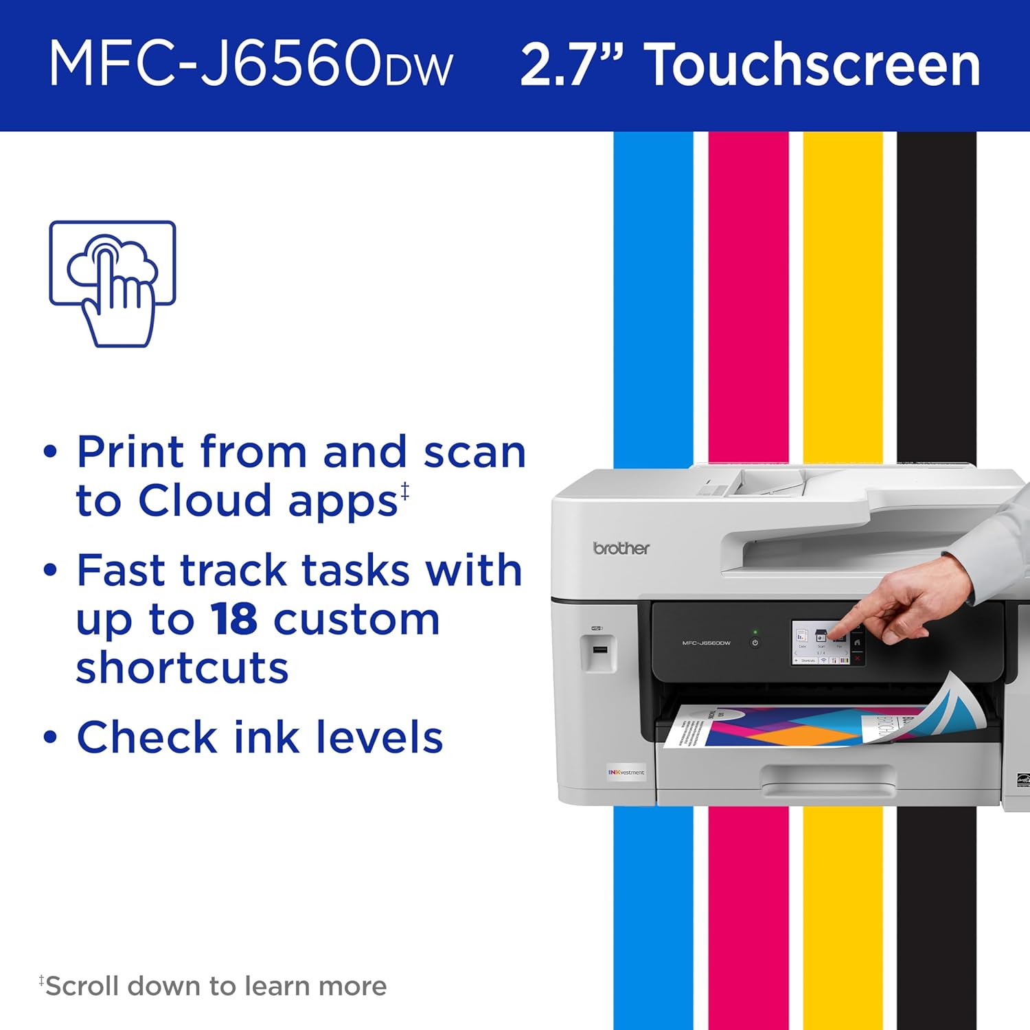 71LT2jx0y0L._AC_SL1500_.jpg Brother INKvestment 6560 Wireless Color Inkjet All-in-One Printer with 11”x17” Capabilities and 2.7” Color Touchscreen | Includes Refresh Subscription Trial(1) (MFC-J6560DW)
