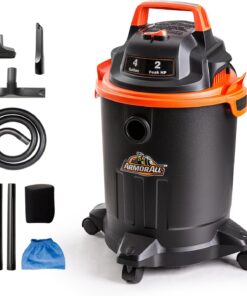 Armor All VO405P 0901 4 Gallon Wet/Dry Vac 2.0 Peak HP Shop Vacuum with Nozzles & Brush,Black/Orange