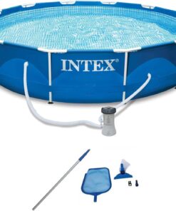 Intex 12' x 2.5' Round Pool w/ Filter Pump & Pool Cleaning Kit w/ Vacuum & Pole
