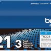 Brother Genuine Standard-Yield Toner Cartridge Three Pack TN221 3PK -Includes one Cartridge Each of Cyan, Magenta & Yellow Toner, Standard Yield (TN2213PK), Cyan, Magenta, Yellow
