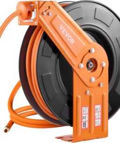 VEVOR Retractable Air Hose Reel, 3/8IN x 100FT Rubber Air Hose Max 300PSI, Air Compressor Hose Reel Auto-Rewind with 5FT Lead in, Ceiling/Wall Mount Heavy Duty Single Arm Steel Reel, 1/4" NPT Fitting
