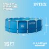 Intex Metal Frame 15' x 48" Round Above Ground Swimming Pool Set with Filter Pump, Ladder, and Cover with Maintenance Accessory Vacuum and Skimmer Kit