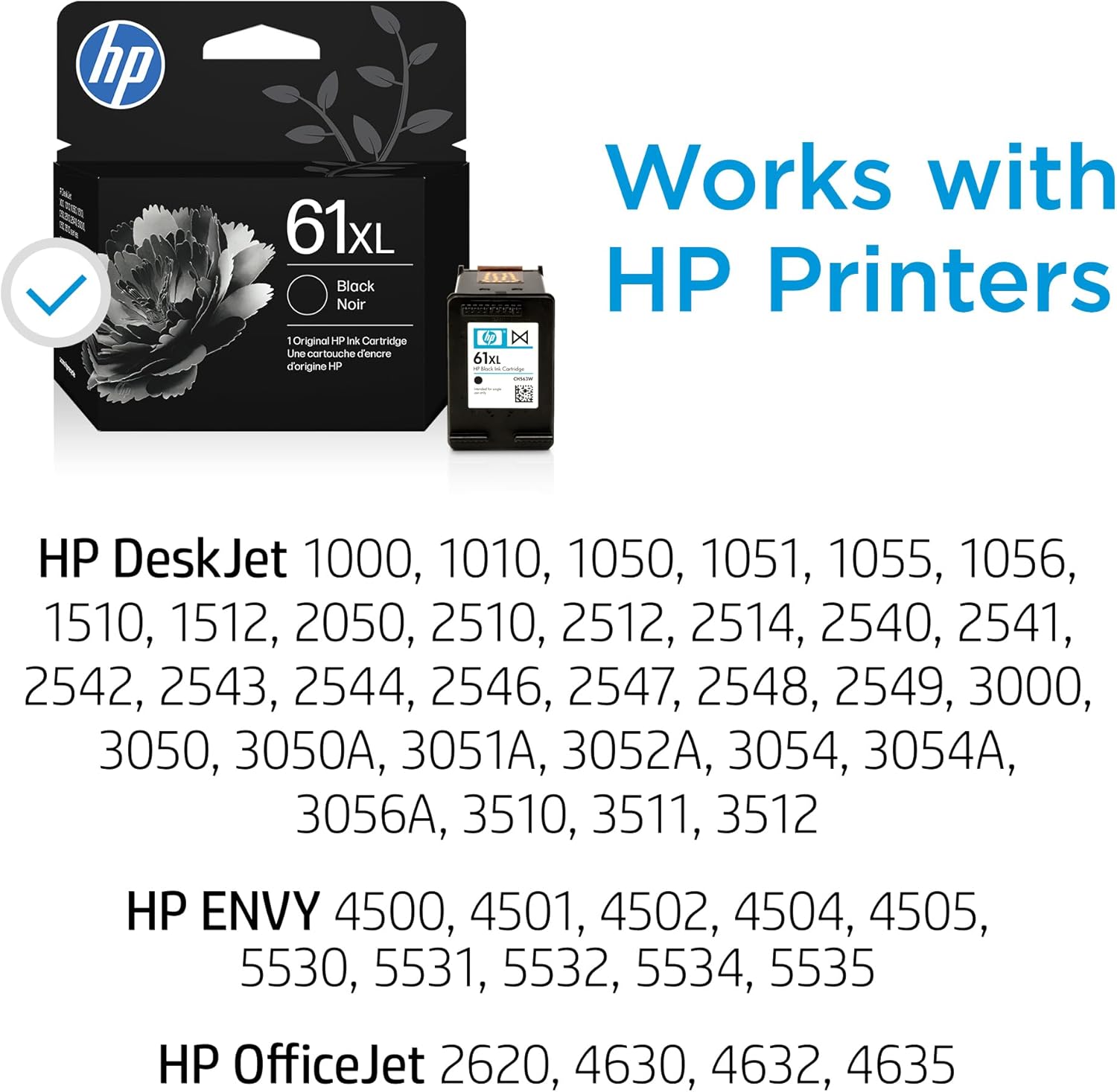 71QY420CPuL._AC_SL1500_.jpg HP 61XL Black High-Yield Ink | Works with DeskJet 1000, 1010, 1050, 1510, 2050, 2510, 2540, 3000, 3050, 3510, Envy 4500, 5530, OfficeJet 2620, 4630 | Instant Ink Eligible | CH563WN|Packaging May Vary