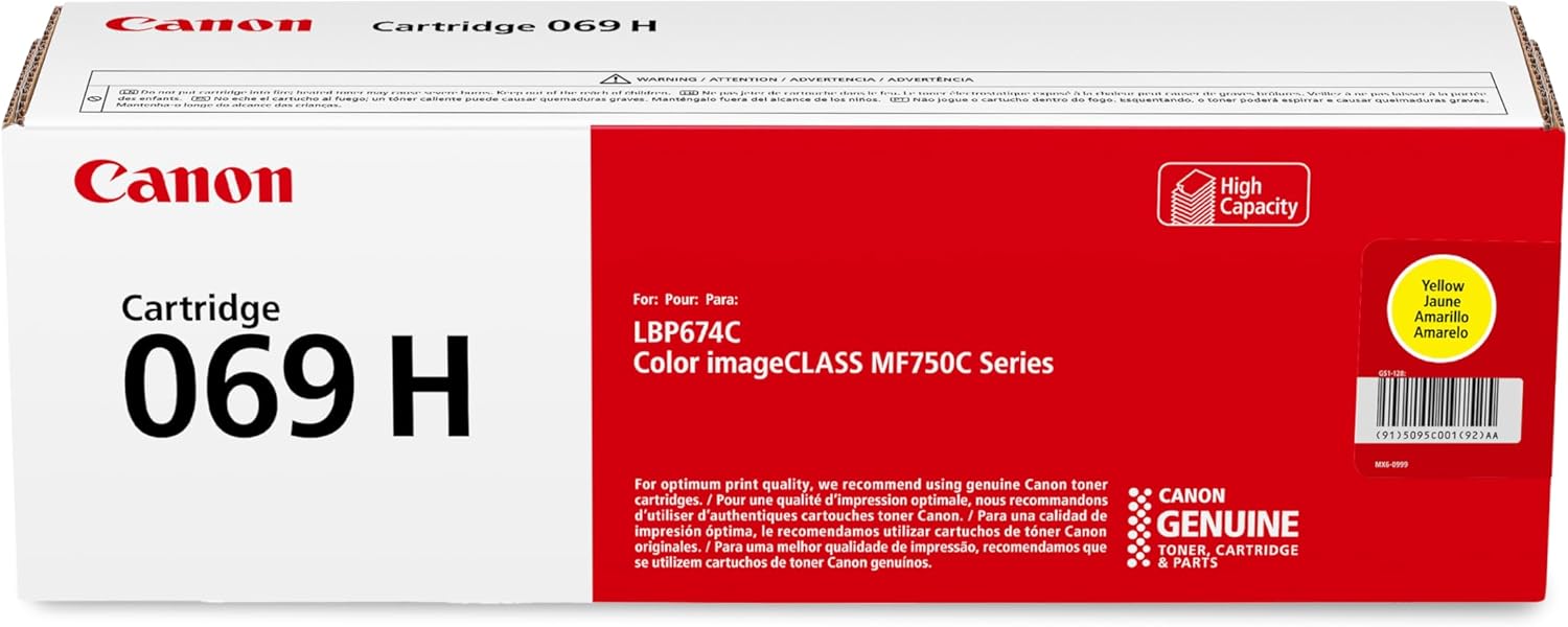 Canon Genuine 069 Yellow Toner Cartridge High Capacity Compatible with MF753Cdw, MF751Cdw, LBP674Cdw