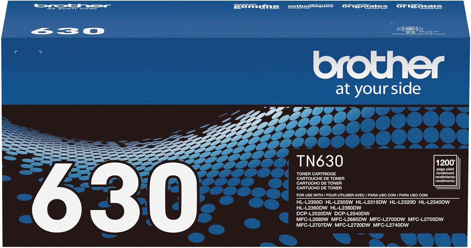 71QwFWfEBjL._AC_SL1500_.jpg Brother Genuine Standard Yield Toner Cartridge, TN630, Replacement Black Toner, Page Yield Up to 1,200 Pages, Amazon Dash Replenishment Cartridge