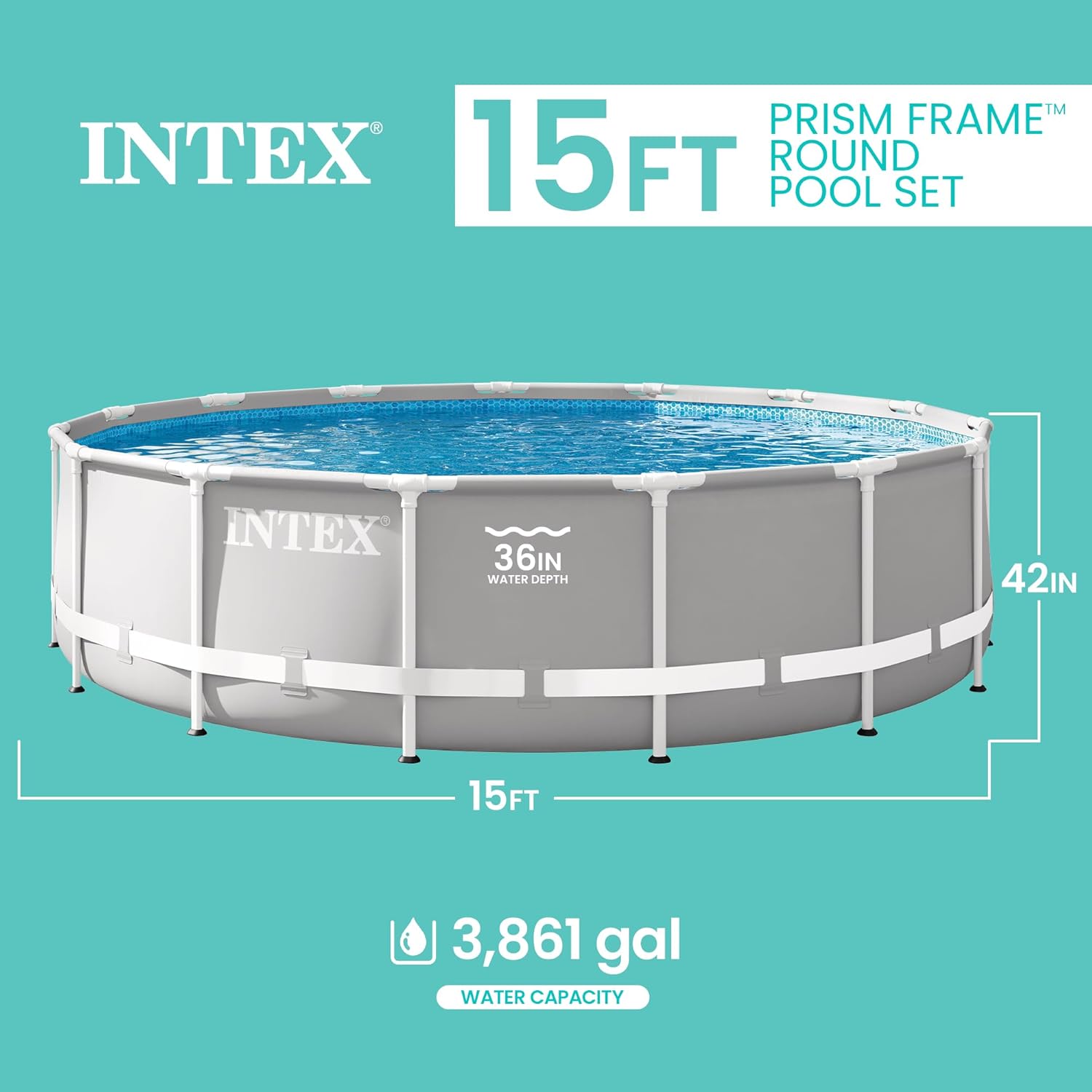 71QwuSshAHL._AC_SL1500_.jpg Intex 26723EH Prism Frame Premium Above Ground Swimming Pool Set: 15ft x 42in – Includes 1000 GPH Cartridge Filter Pump – Removable Ladder – Pool Cover – Ground Cloth