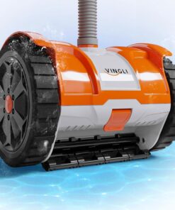 (2025 Upgrade) VINGLI Automatic Suction-Side Pool Vacuum Cleaner, Powerful Wall-Climbing Sweeper for Inground Pools, Includes 39.6ft Tangle-Free Hose (Orange&Gray)
