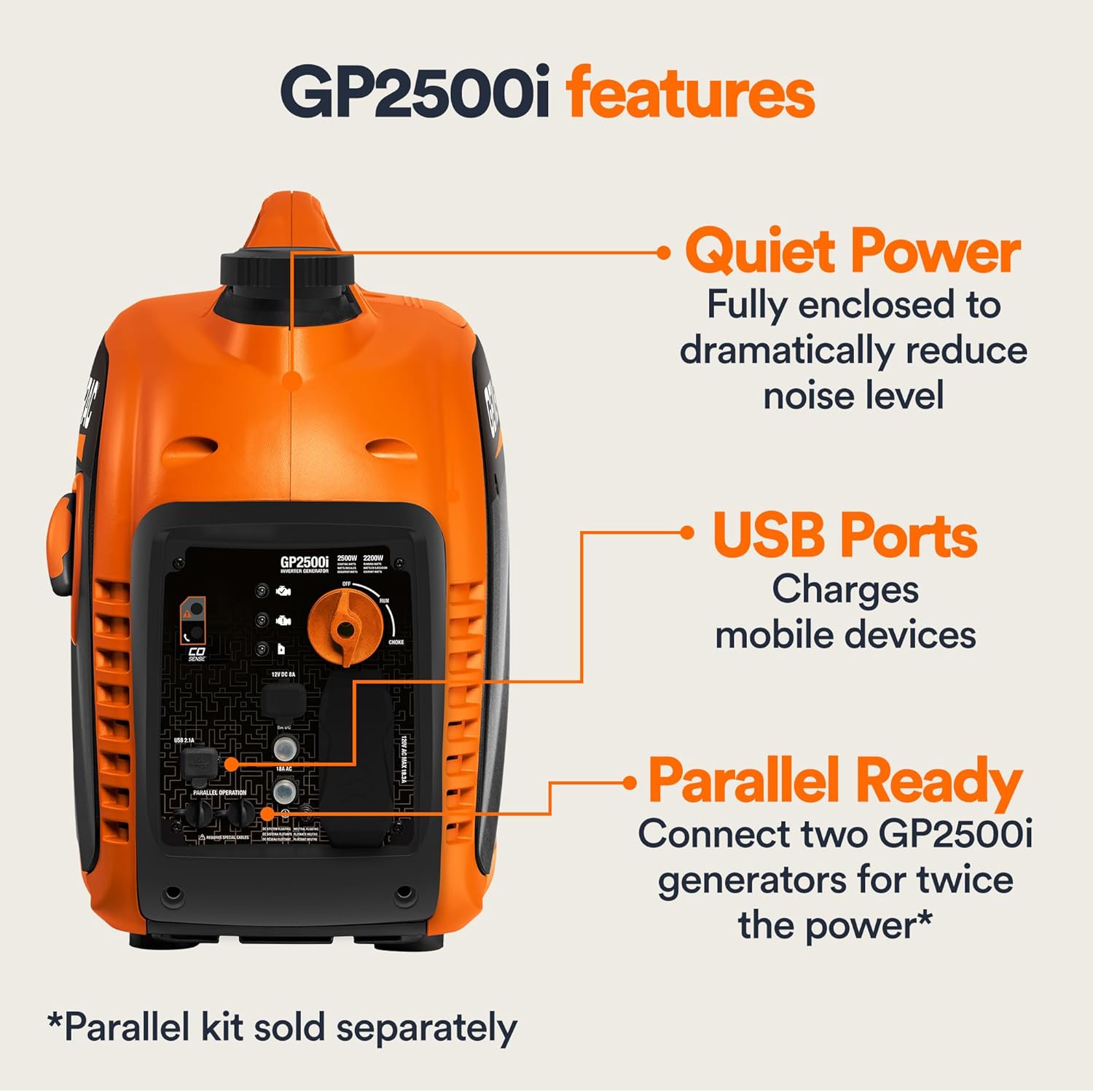 Generac 2,500-Watt Gas Powered Portable Inverter Generator - Lightweight and Compact Design - Produces Clean, Stable Power - Quiet Operation - Great for Home Backup, Camping, and RV Use Generac 2,500-Watt Gas Powered Portable Inverter Generator - Lightweight and Compact Design - Produces Clean, Stable Power - Quiet Operation - Great for Home Backup, Camping, and RV Use - Image 5