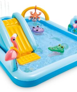 Intex 96" x 78" x 28" Inflatable Jungle Adventure Play Center Spray Kiddie Pool - Backyard Kids Water Slide, Outdoor Blow-Up Splash Pad for Toddlers