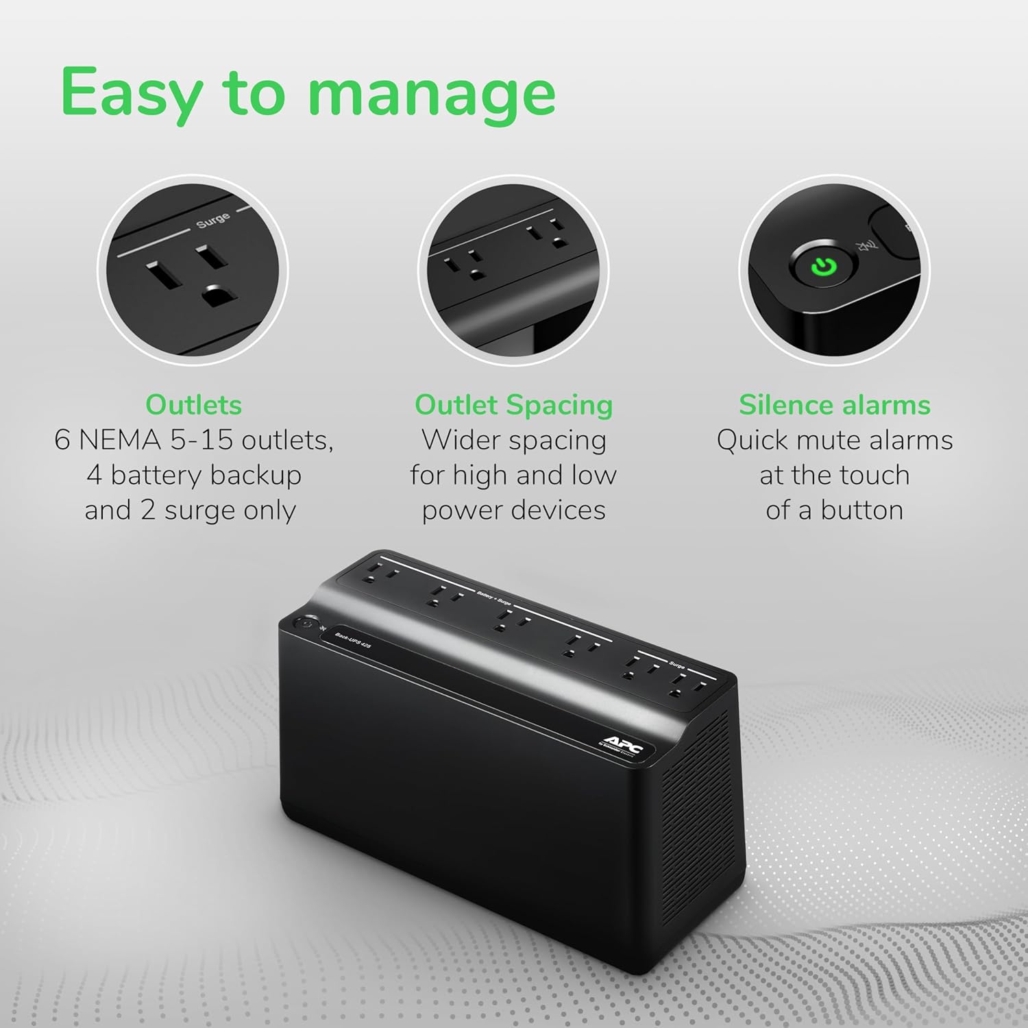 APC Back-UPS 425VA / 255W UPS Battery Backup Surge Protector, 6 Outlets, Small UPS for Router, Modem & Home Office, BE425M APC Back-UPS 425VA / 255W UPS Battery Backup Surge Protector, 6 Outlets, Small UPS for Router, Modem & Home Office, BE425M - Image 5