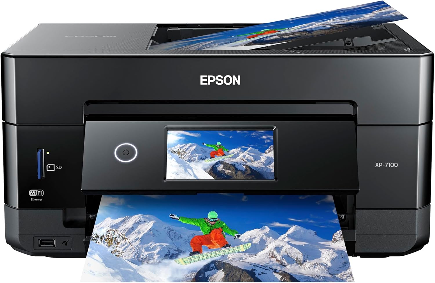 Epson Expression Premium XP-7100 Wireless All-in-One Duplex Color Photo Printer, Scanner and Copier for Computer and Mobile Printing, USB Connect, Compact, Black